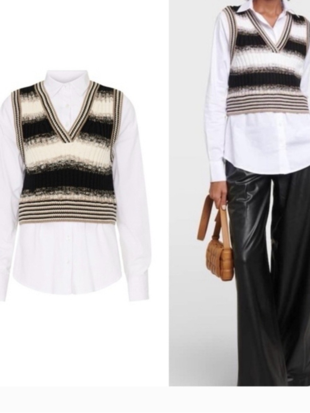 Classic V-Neck Striped Knit Sweater Vest - Black & Cream